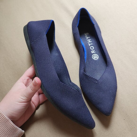 ROTHYS Navy Blue The Point Flats - Picture 1 of 6
